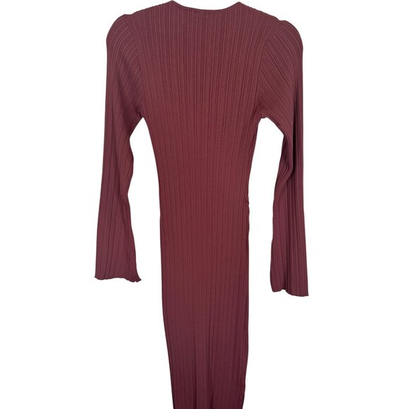 2/$30 NWT WAYF XL Ribbed Knit Midi Bodycon Dress Tie Waist Deep Mauve - Picture 9 of 15